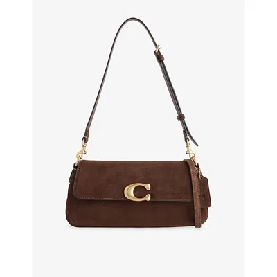 Coach Womens  Jet Suede Shoulder Bag In Dark Chocolate