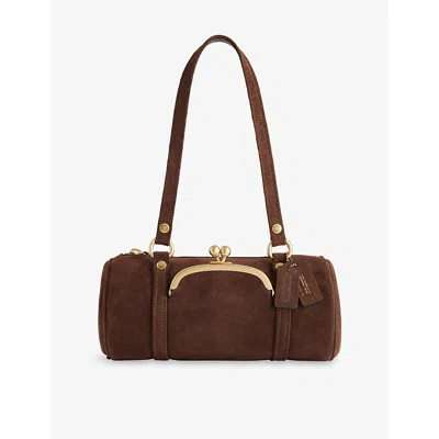 Coach Womens  Kisslock Barrel 28 Suede Top-handle Bag In Brown
