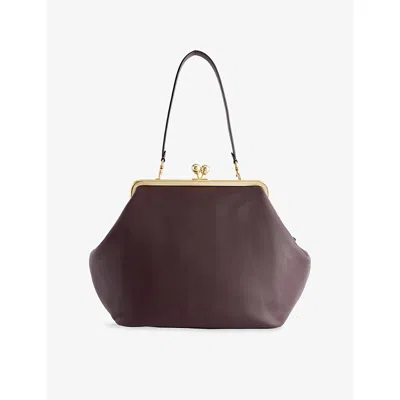 Coach Womens B4/black Currant Large Kisslock Frame Leather Shoulder Bag