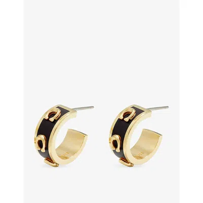 Coach Womens  Signature Enamel Gold-plated Brass Hoop Earrings In Black/gold