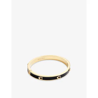 Coach Womens  Signature Enamel Hinge Gold-plated Brass Bangle Bracelet In Black/gold