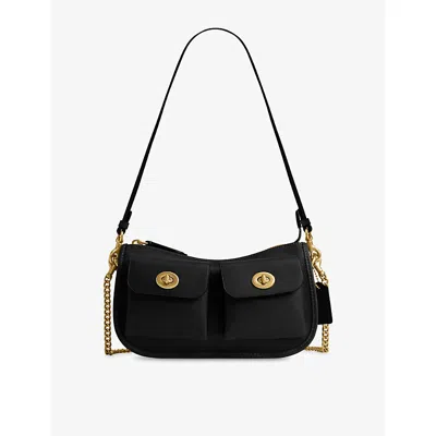 Coach Womens Black Twin Turnlock Waverly Suede Shoulder Bag