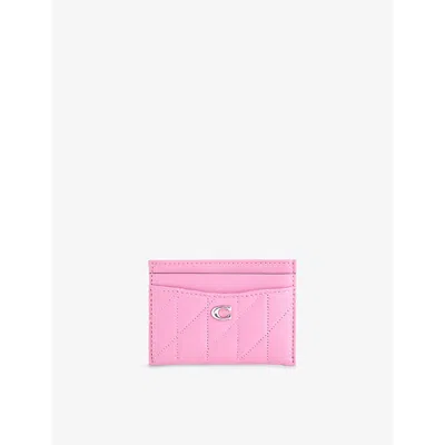 Coach Essentials Quilted Pillow Fuchsia Leather Card Case In Pink