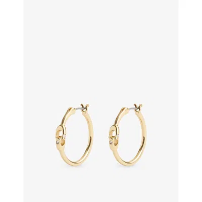 Coach Womens Interlock Signature C Small Gold-plated Brass Hoop Earrings Shiny Gold