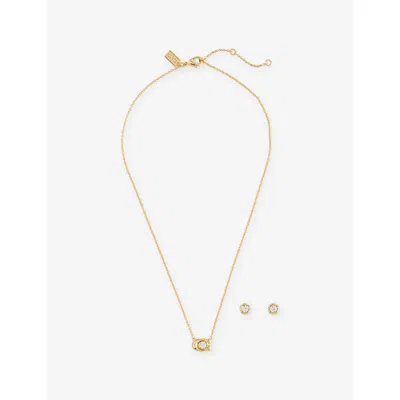 Coach Womens Logo Cubic-zirconia Brass Jewellery Set Crystal/gold