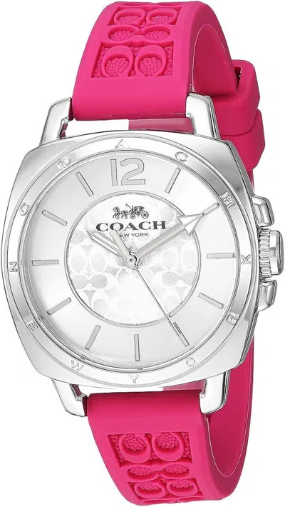 Pre-owned Coach Womens Mini Boyfriend Silicone Signature Strap Watch Fushia
