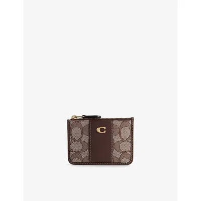Coach Womens Oak Maple Logo-print Mini Leather Card Holder In Brown