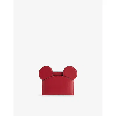 Coach Womens Red  X Disney Mickey Leather Card Holder