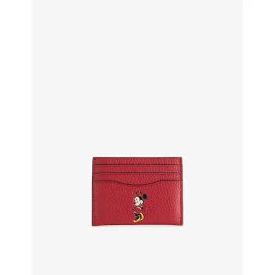 Coach Womens  X Disney Minnie Leather Card Holder Red