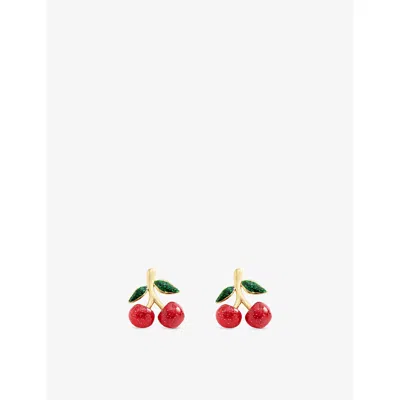 Coach Womens  Cherry Gold-plated Brass Resin Stud Earrings In Green