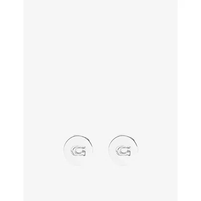 Coach Womens  Signature Round Logo Brass Stud Earrings In Green