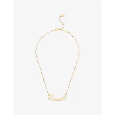 Coach Womens  Logo Gold-plated Brass Pendant Necklace In Gray