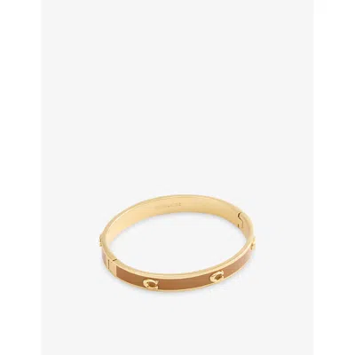 Coach Womens Signature C Enamel Hinged Gold-plated Brass Bangle Brown/gold