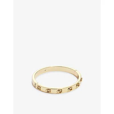 Coach Womens Signature C Logo Hinged Gold-plated Brass Bracelet Shiny Gold