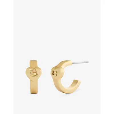 Coach Womens  The Signature Heart Gold-plated Brass Huggie Earrings