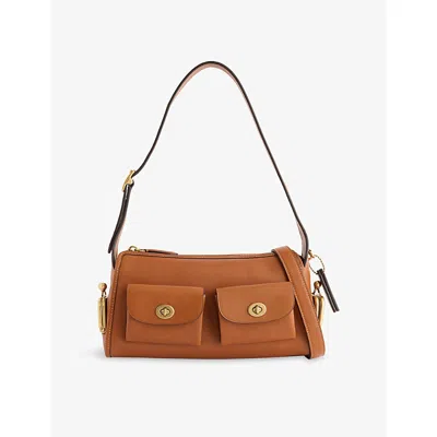 Coach Womens Turnlock Haversack 27 Leather Shoulder Bag Amber Brown