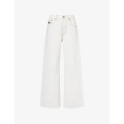 Coach Womens White Wide-leg Contrasting-topstitching Denim Jeans