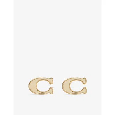 Coach Womens White/gold C C Enamel Brass Stud Earrings In Multi