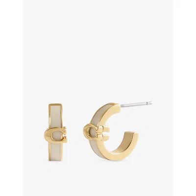 Coach Womens  The Enamel Signature C Gold-plated Brass Huggie Earrings