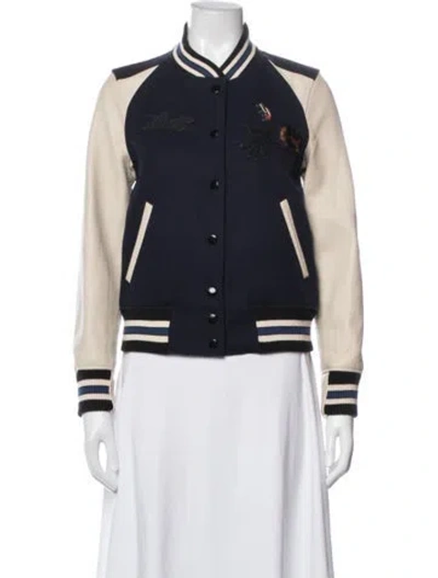 Pre-owned Coach Wool Bomber Jacket In Blue