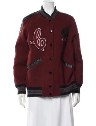 Pre-owned Coach Wool Bomber Jacket In Burgundy
