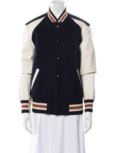 Pre-owned Coach Wool Colorblock Pattern Bomber Jacket In Blue