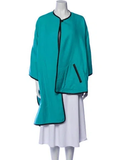 Pre-owned Coach Wool Colorblock Pattern Coat In Blue