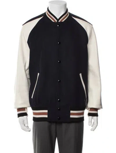 Pre-owned Coach Wool Colorblock Pattern Varsity Jacket In Blue