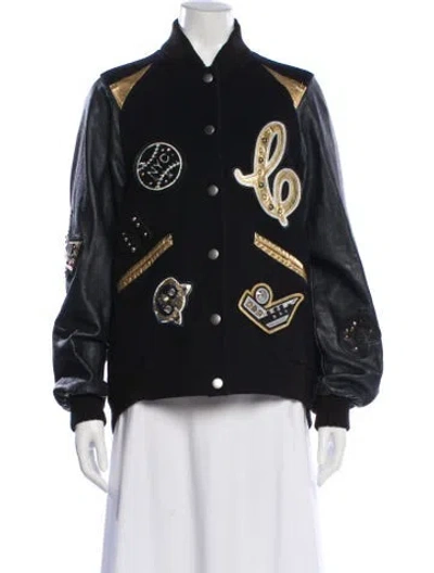 Pre-owned Coach Wool Graphic Print Bomber Jacket In Black