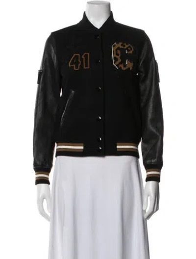 Pre-owned Coach Wool Graphic Print Bomber Jacket In Black