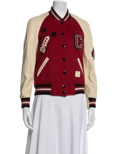 Pre-owned Coach Wool Graphic Print Bomber Jacket In Red