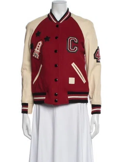 Pre-owned Coach Wool Graphic Print Bomber Jacket In Red