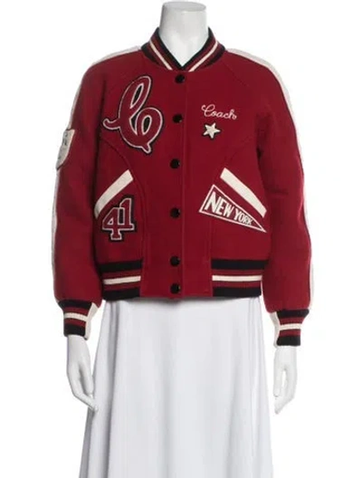 Pre-owned Coach Wool Graphic Print Bomber Jacket In Red