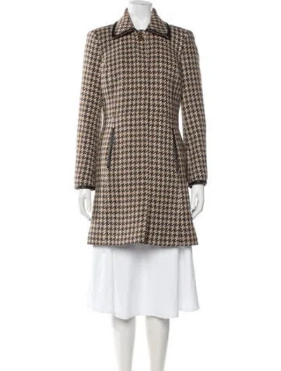 Pre-owned Coach Wool Houndstooth Print Coat In Neutral