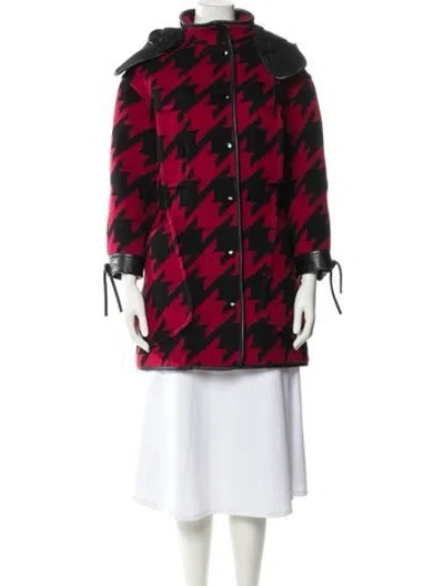 Pre-owned Coach Wool Houndstooth Print Coat In Red