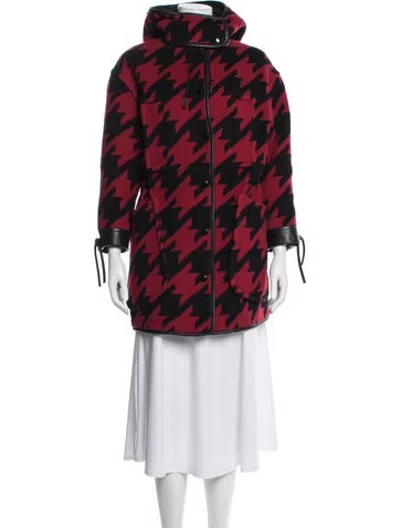 Pre-owned Coach Wool Houndstooth Print Coat In Red