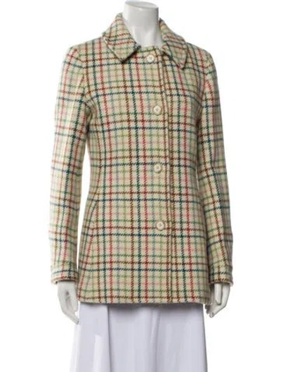 Pre-owned Coach Wool Plaid Print Coat In Multi