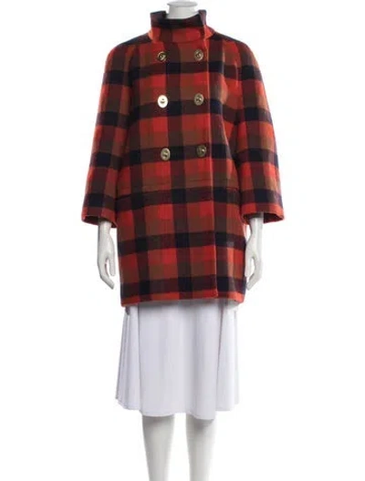 Pre-owned Coach Wool Plaid Print Coat In Red