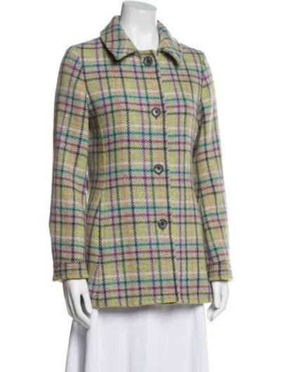 Pre-owned Coach Wool Plaid Print Jacket In Green