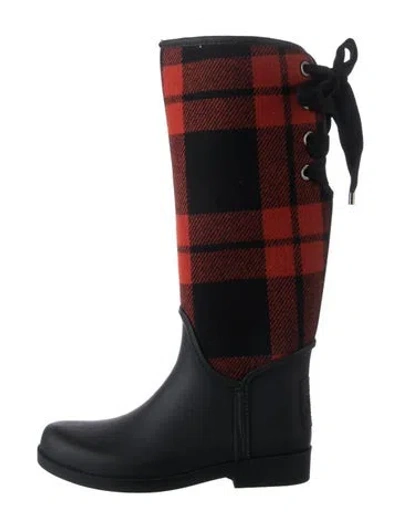 Pre-owned Coach Wool Plaid Print Rain Boots In Multicolor