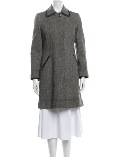 Pre-owned Coach Wool Tweed Pattern Coat In Grey