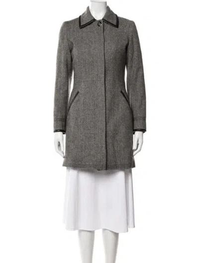 Pre-owned Coach Wool Tweed Pattern Coat In Grey