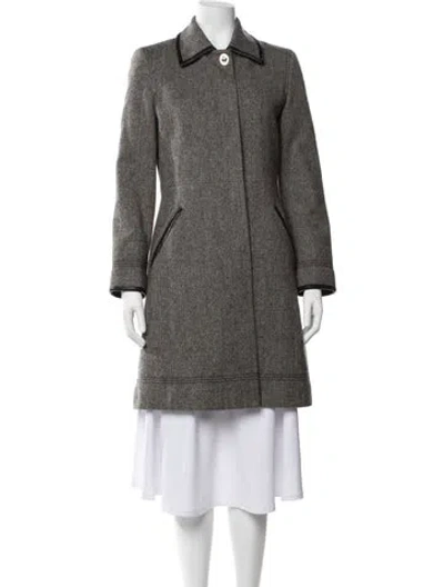 Pre-owned Coach Wool Tweed Pattern Coat In Grey