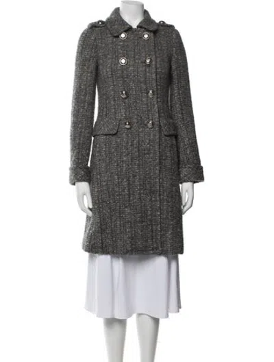 Pre-owned Coach Wool Tweed Pattern Coat In Grey