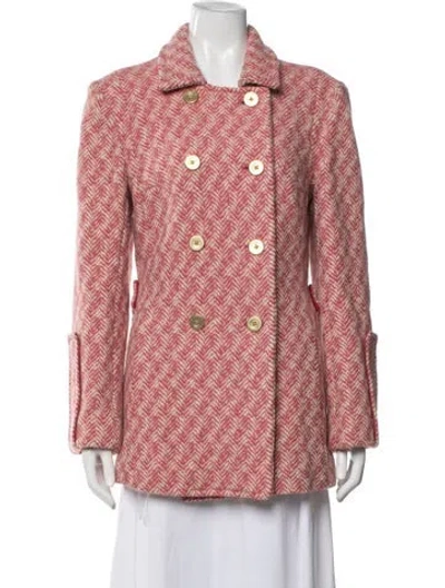 Pre-owned Coach Wool Tweed Pattern Coat In Pink