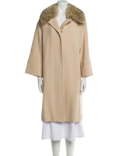 Pre-owned Coach Wool Tweed Pattern Faux Fur Coat In Neutral