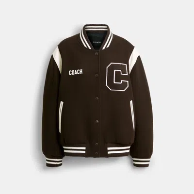 Coach Wool Varsity Jacket In Brown