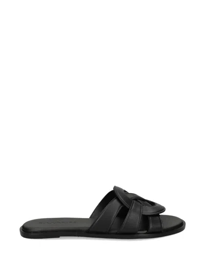 Coach Woven Leather Sandals In Black