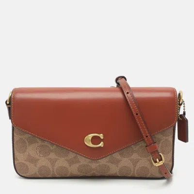 Pre-owned Coach Wyn Brown/beige Signature Coated Canvas And Leather Crossbody Bag