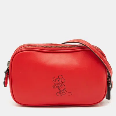Pre-owned Coach X Disney Mickey Red Leather Double Zip Crossbody Bag